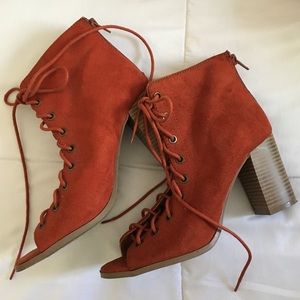 Block Heel Open Toe Bootie